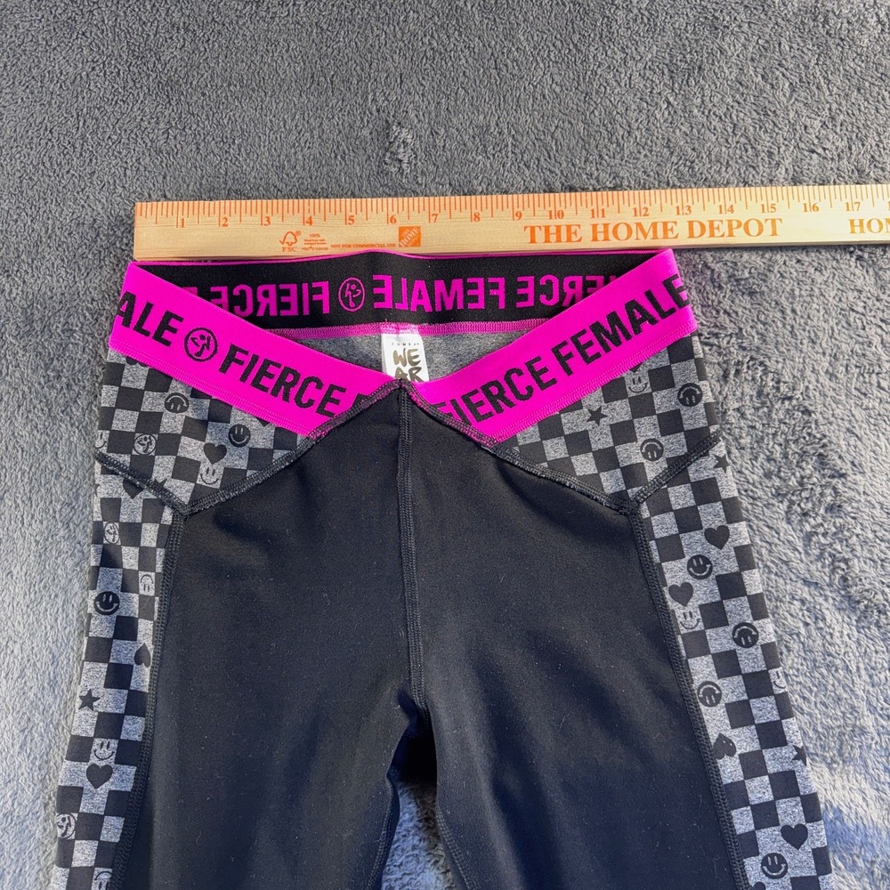 Zumba Wear Fierce Female Checkered Leggings Black Pink V-Waist Medium - Picture 5 of 7